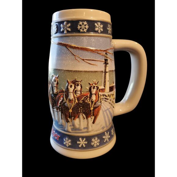 Vintage 1995 Budweiser Stein Lighting The Way Home Christmas Holiday Mug Horses - Picture 3 of 7